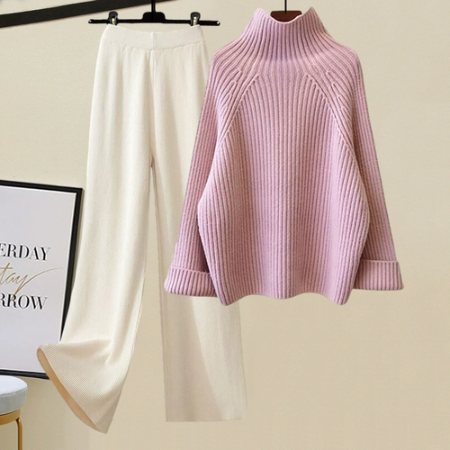 Демисезонный трикотажный свитер, комплект для отдыха, высокая талия, свободный прямой крой