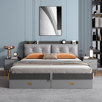 Nordic solid wood bed Light luxury modern simple high box storage bed Double bed Master bedroom tatami multi-function storage bed