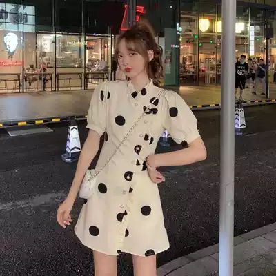 French polo bubble sleeve dress women's summer 2021 new design sense waist slim small skirt