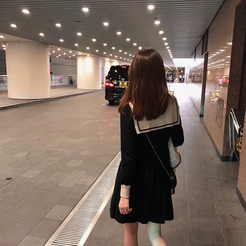 Ретро военно-морское демисезонное трикотажное платье, шерстяное платье, французский стиль, в западном стиле, подходит для подростков