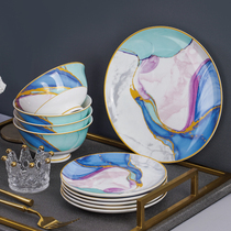 Creative personality Net red plate set high-value tableware combination steak Western plate dish Dish Home light luxury dish bowl