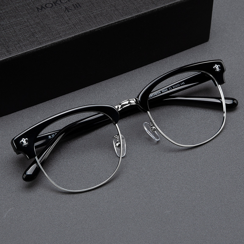 Men and Women retro Japanese half frame black plate eyeframe frame frame frame for women with lenses