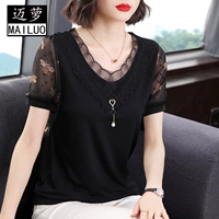 Летняя шифоновая летняя одежда, кружевная футболка для отдыха для матери, большой размер, в западном стиле