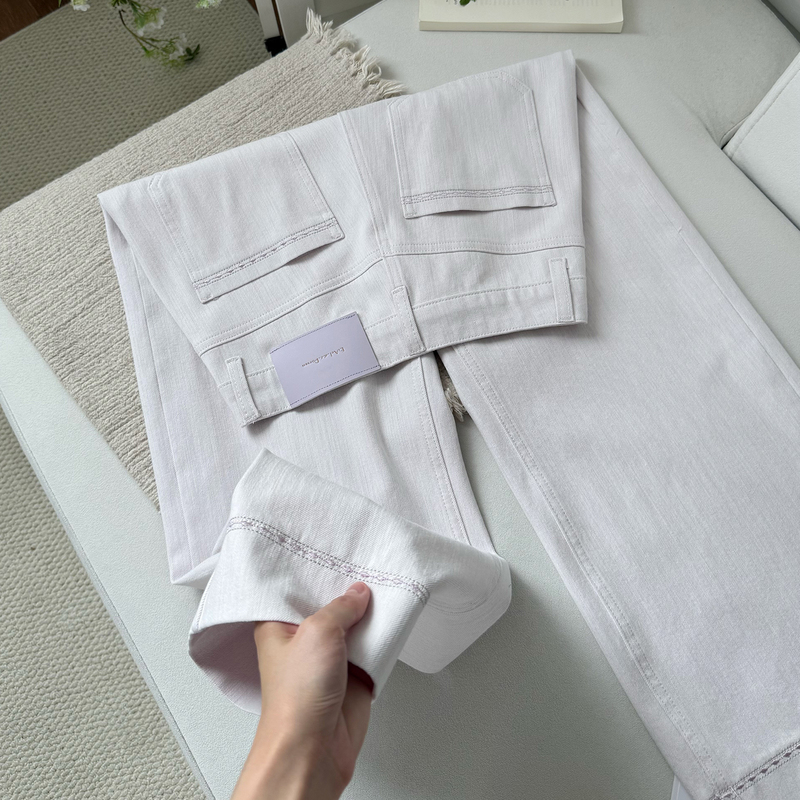 【Matte Lilac】Light Mist Purple Straight-Leg Jeans for Petite Women, Summer Thin Stretch Slimming Cropped Pants