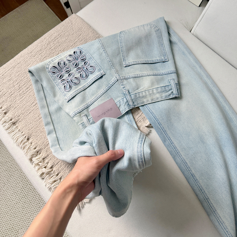 【Matte Lilac】Straight Wide-Leg Jeans for Women 2026 Spring/Summer New Embroidered Slimming Draped Pants