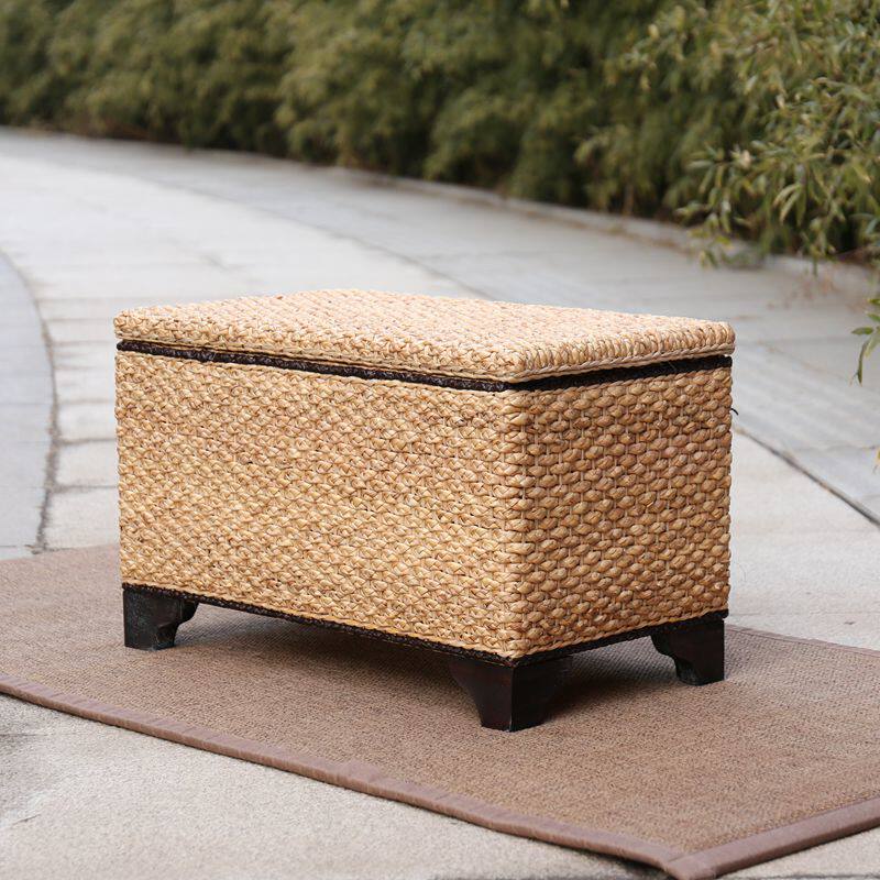 Pastoral rattan solid wood storage stool change shoe stool storage box handmade narcissus rattan storage stool debris sorting box