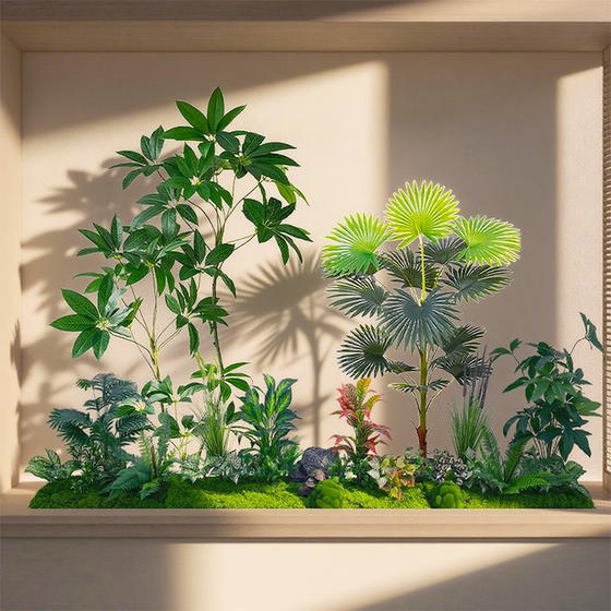 Simulated Plant Landscaping Combination for Balcony Window Display, Indoor Staircase Undermount Artificial Tree Green Plant Landscaping Combination