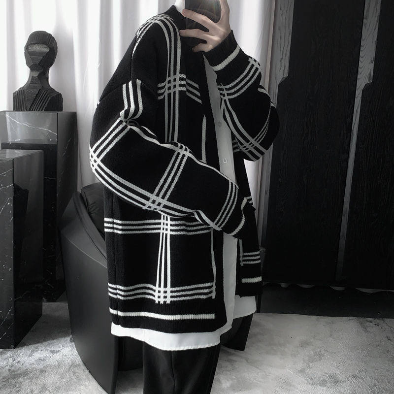 Korean version of the student coat men's casual long sleeves lazy wind loose trend handsome knitted cardigan autumn and winter sweater tide