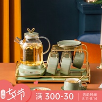 Nordic style Fruit Teapot set Glass herbal tea set Heating tea pot Afternoon tea Tea set Flower tea cup
