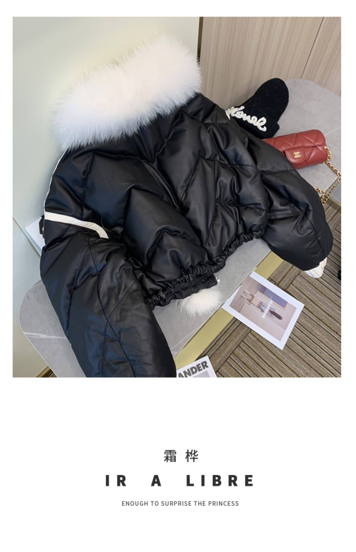 Старинное пальто 【原创小众】黑色棉服女2023冬季新款加绒加厚短款毛绒外套ins潮