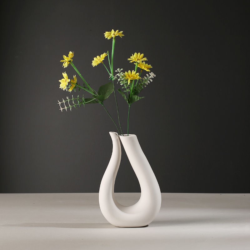 Table small freshener TV cabinet Decorations Pendulum water peels Dry flowers Gold Gwreer Living room White Ceramic Vase Tide