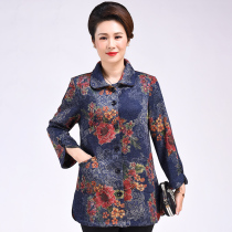 Middle-aged and elderly womens clothing plus size autumn print coat 200kg fat mother loose top 40-50