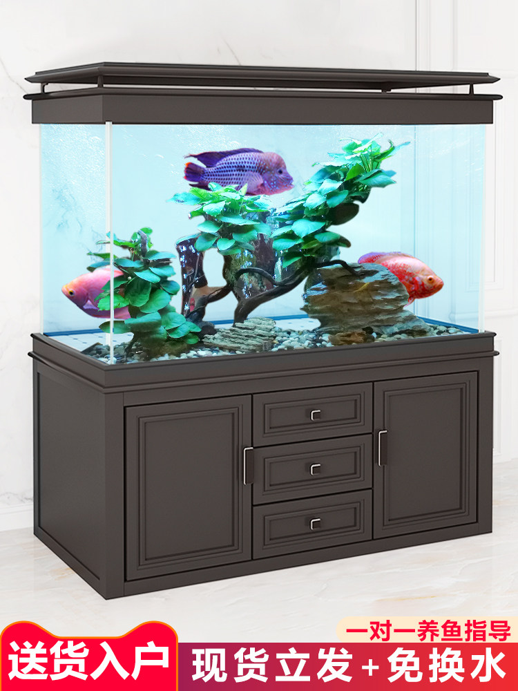 Fish tank living room large aquarium ultra-white glass screen partition porch bottom filter small aquarium golden dragon fish tank