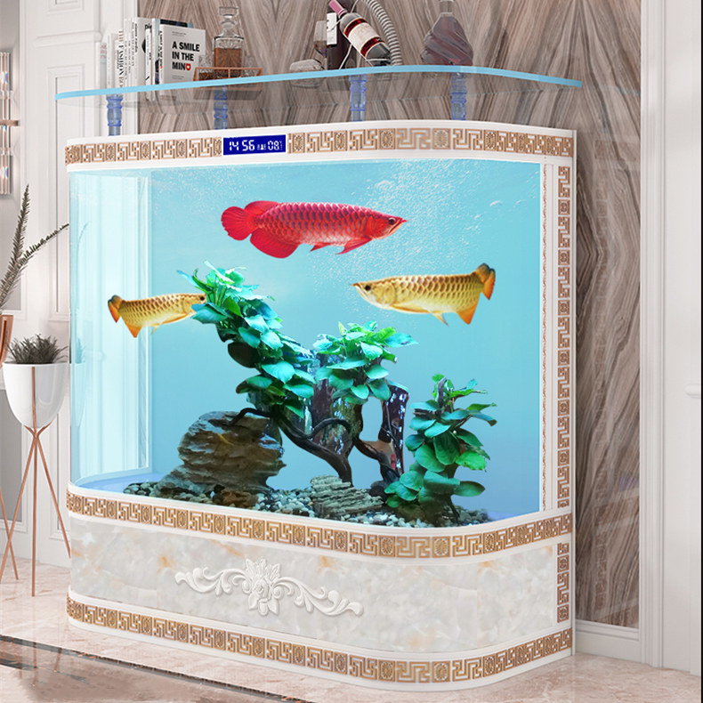 Fish tank living room large floor-to-ceiling hot curved double-arc glass aquarium partition screen European-style water-free fish tank