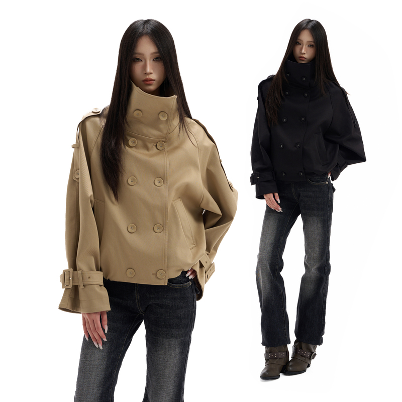 Talk Later Retro Design British Style Stand Collar Short Trench Coat for Women, Cool and Stylish Double-Breasted Jacket Talk Later Retro Design British Style Stand Collar Short Trench Coat for Women, Cool and Stylish Double-Breasted Jacket