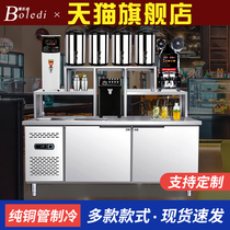 Stainless steel water bar commercial milk tea shop equipment full set refrigerator milk tea cabinet operation table freezer refrigeration workbench