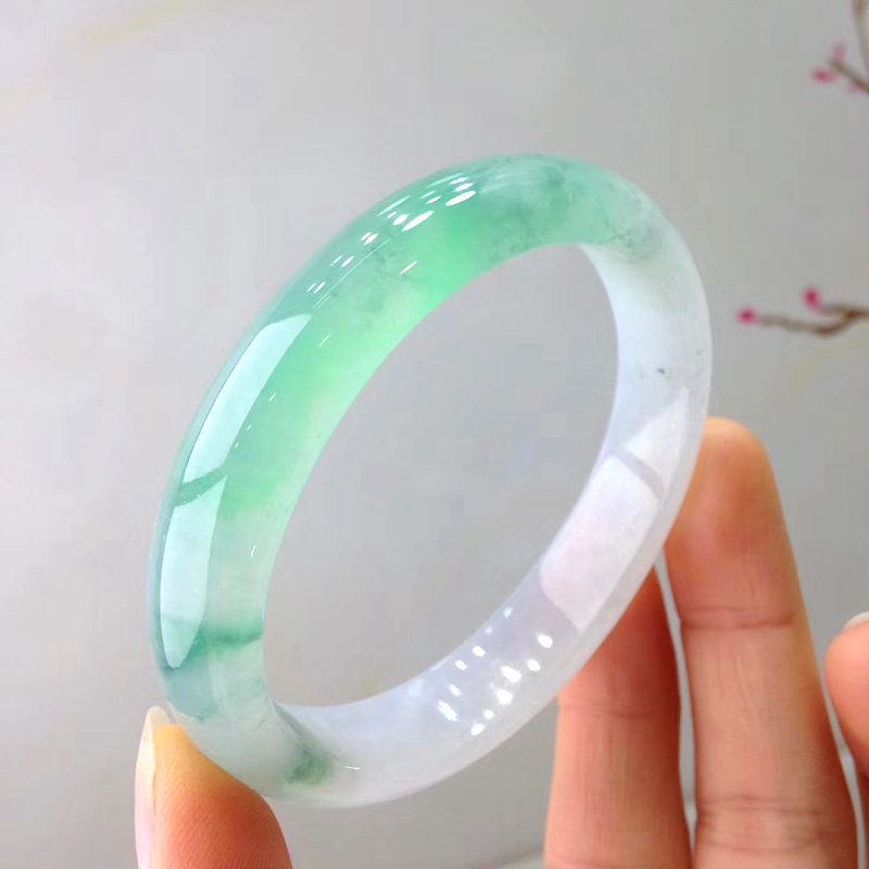 Natural Burmese imperial concubine floating flowers positive circle ice species sun green jade bracelet thin strip jade bracelet women's belt certificate