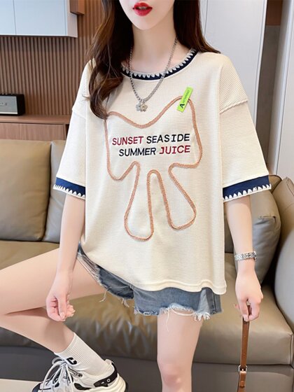 小众设计感短袖t恤女夏季韩版宽松大码女装百搭华夫格假两件上衣