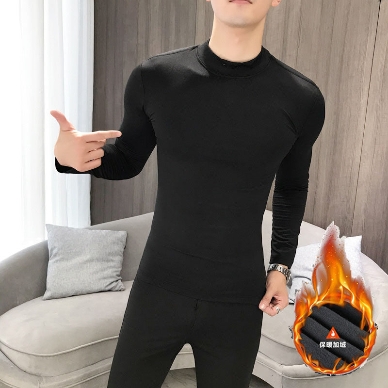 Autumn and winter men's seamless underwear warm thickening and velvet autumn clothes sanitary pants tight-fitting cotton high-neck constant temperature and cold protection suit