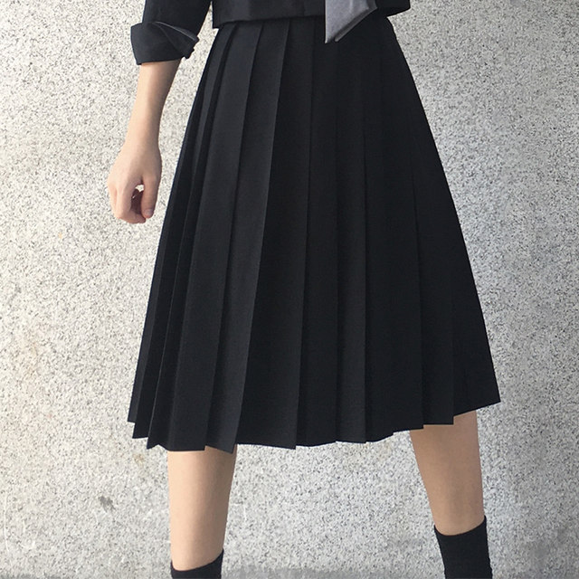 Japanese bad jk uniform long skirt orthodox students pleated skirt solid color JK skirt adjustment buckle positioning line