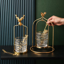 Porcelain wood handle stainless steel fruit fork set small luxury fork spoon storage creative household fruit sign cake fork