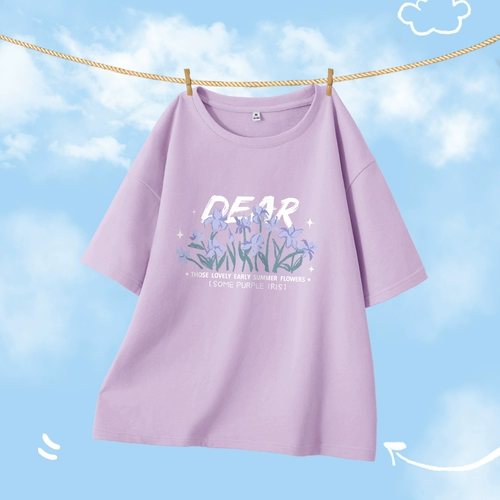 Сиреневая футболка, хлопковый лонгслив