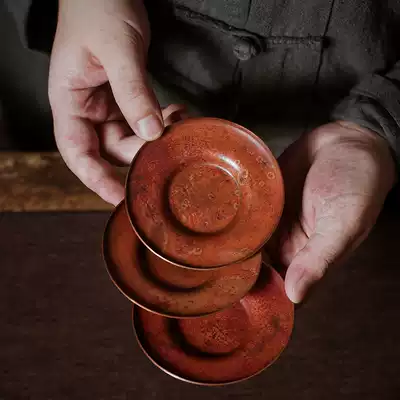 Shengcai copper cup holder tea tray handmade tea cup pad pure copper tea pad tea ceremony accessories kung fu tea cup holder