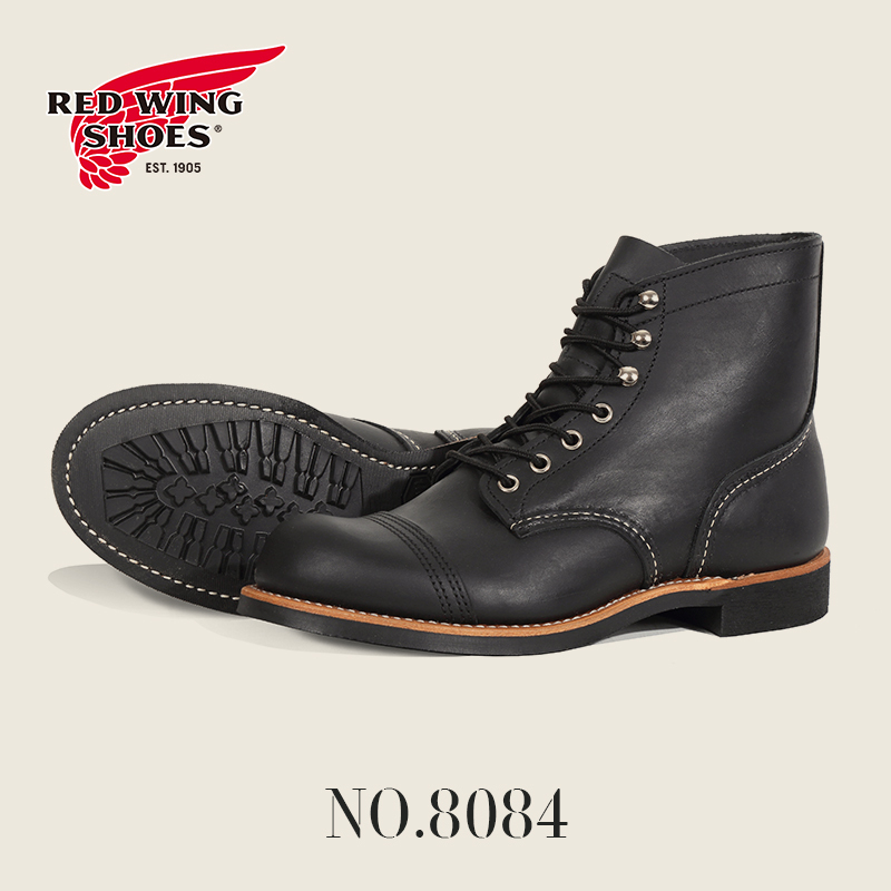 Redwing 8084 Work Boots 6inch Railway Worker D-Head Modern Oil-Tanned Leather Cowhide Black Men's Shoes Martin Boots