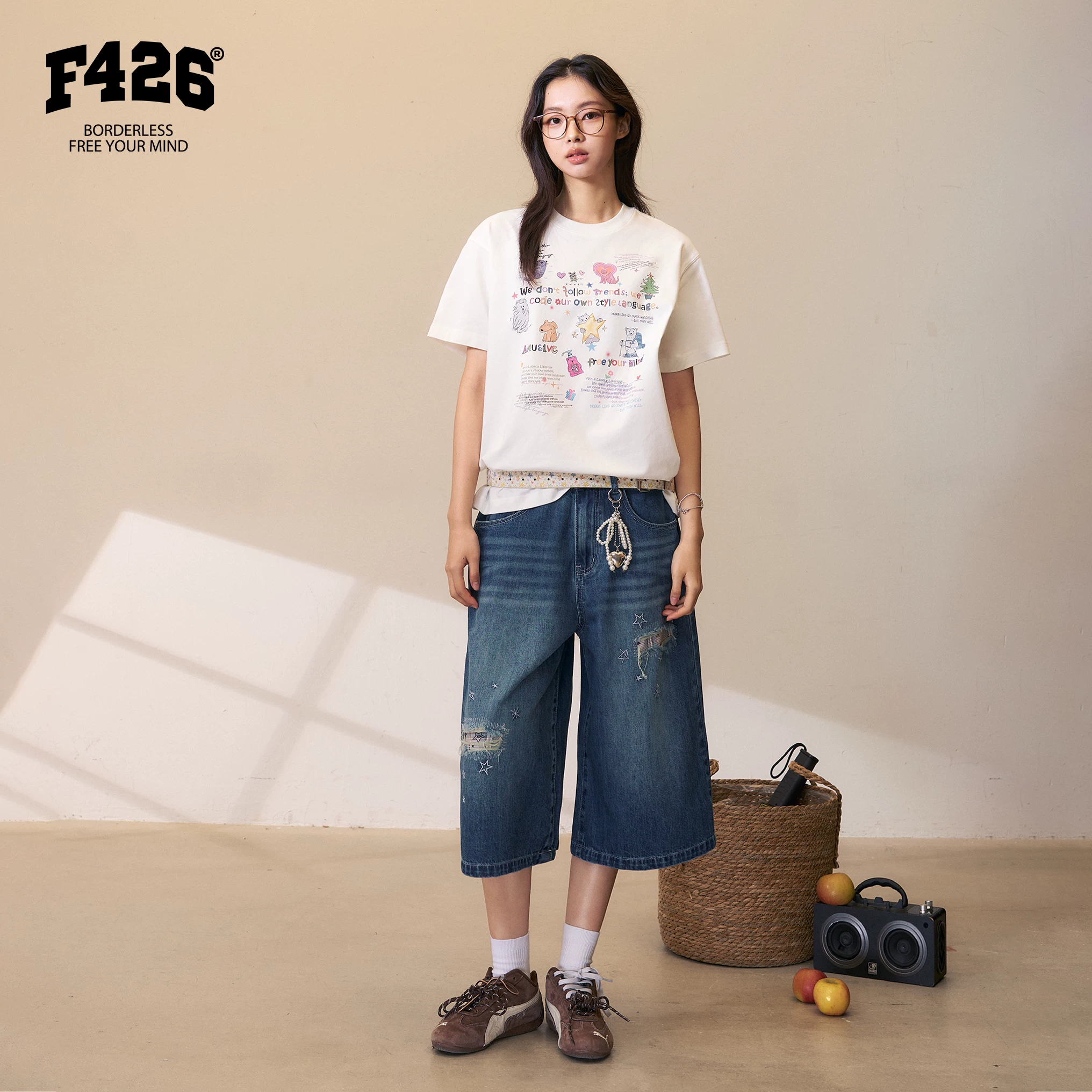 [F426 Official Store] "Cool, quick-drying and antibacterial" summer new graffiti lettering fitted short-sleeved T-shirt