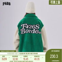 (F426 official store) State Chaobou lovers hip hop loose double-row word felt embroidered with lamb fur coat