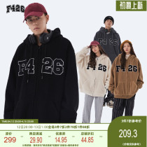 (F426 official shop) Guochao Lovers Hip Hop Autumn Winter Four Colors Big LOGO Stick Cloth Embroidered Lamb Fur Coat