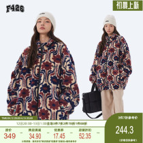 (F426 official store) Guochao Lovers Street Hip Hop Loose Flowers Totem Imitation Lamb Suede Coat Autumn Winter