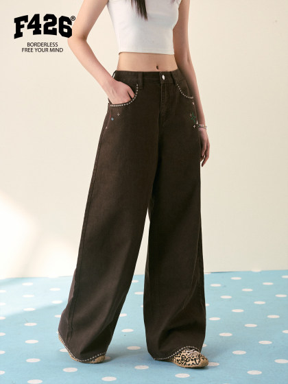 [F426 Official Store]New Loose-Fitting Versatile Retro American-Style Beaded Embroidery Fashion Casual Wide-Leg Pants