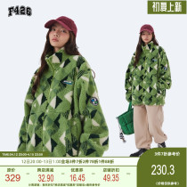 (F426 Official Shop) National Tide Card Lovers Hip Hop Autumn Winter Geometric Pattern Imitation Lamb Suede Loose Casual Jacket