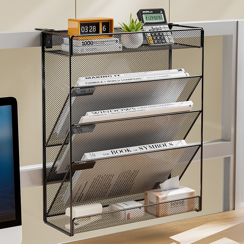 Metal Wall-Mounted File Rack, Desk File Hanging Storage Rack, Desktop Partition, Multi-Layer Folder Storage Box, Book Stand, Office Supplies, Wall Magazine Rack, Wall-Mounted Document Rack