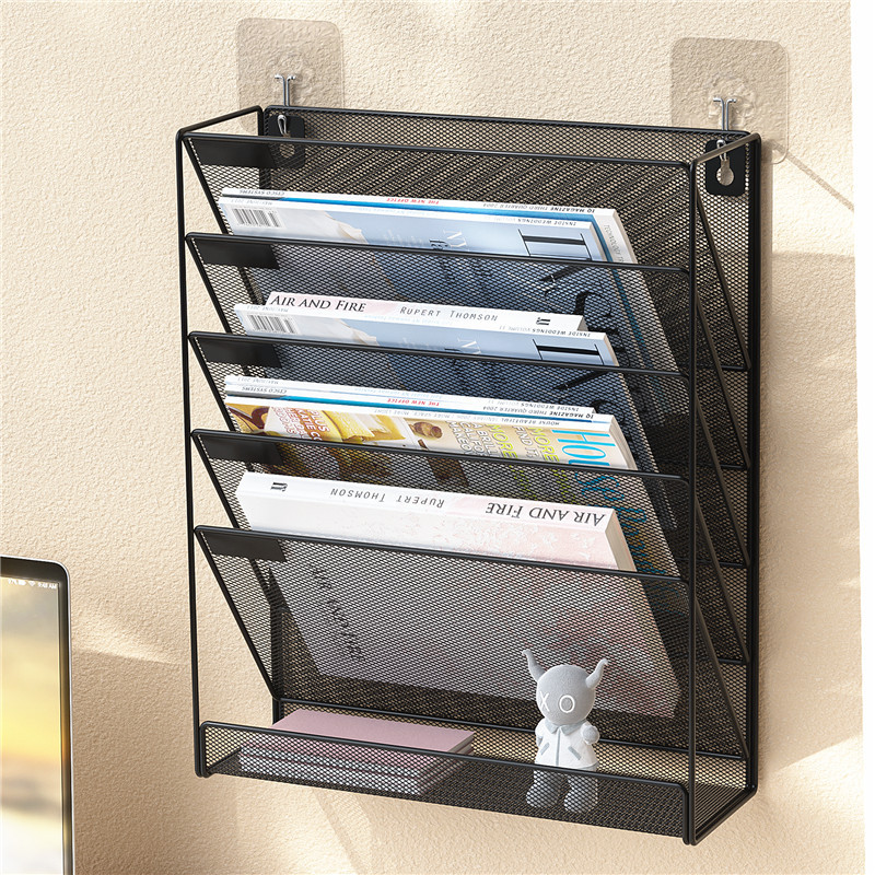 Wall-Mounted File Rack, Metal Wall File Storage Rack, Wall Bookshelf, Office Supplies Desktop Stationery Display Rack, Wall Newspaper Rack, Office Simple Hanging Magazine Rack