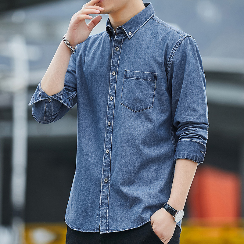 Spring Men's Denim Jacket Pure Cotton Shirt Top Casual Thickened Stylish Large Size Loose Long-Sleeve Shirt Men's Clothing