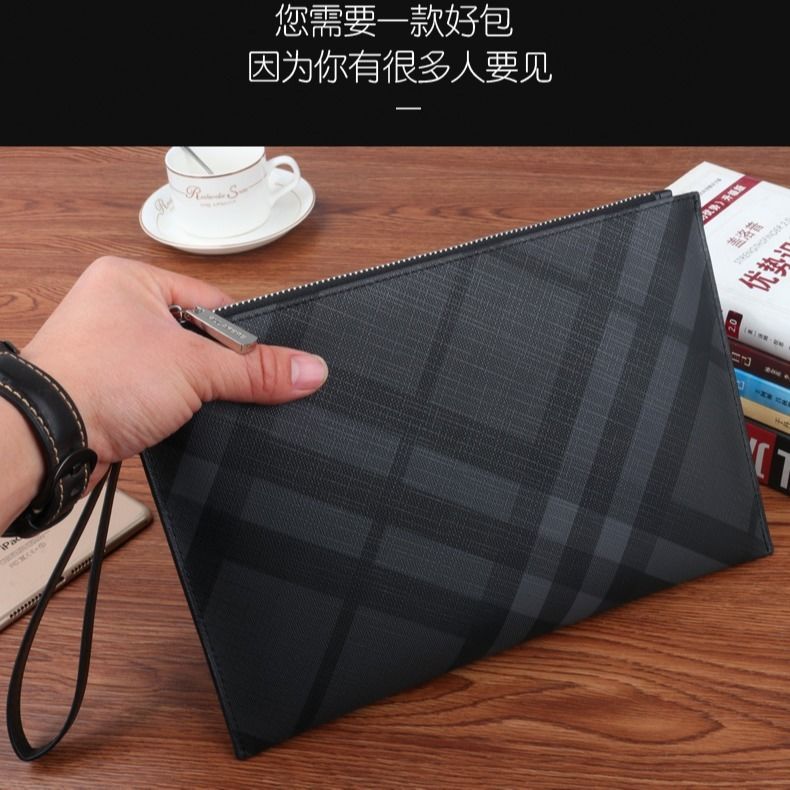 2022 new ultra-thin bracelet male envelope bunny man genuine leather handbag boomer business casual clip handbag hand carrying bag