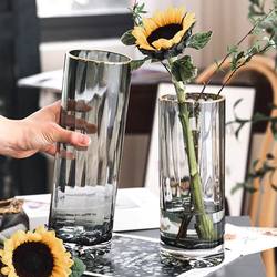 Light Luxury Straight Transparent Vase, Creative Modern Glass Vase, Water-Cultured Lucky Bamboo and Lily Flower Vessel, Table Decoration