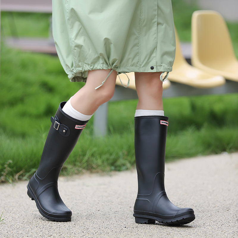 European and American Style Long Rain Boots for Women, High-Top Rain Shoes, Fashionable Outerwear, Thick-Soled High-End Water Shoes, Women's Waterproof and Non-Slip Long Boots