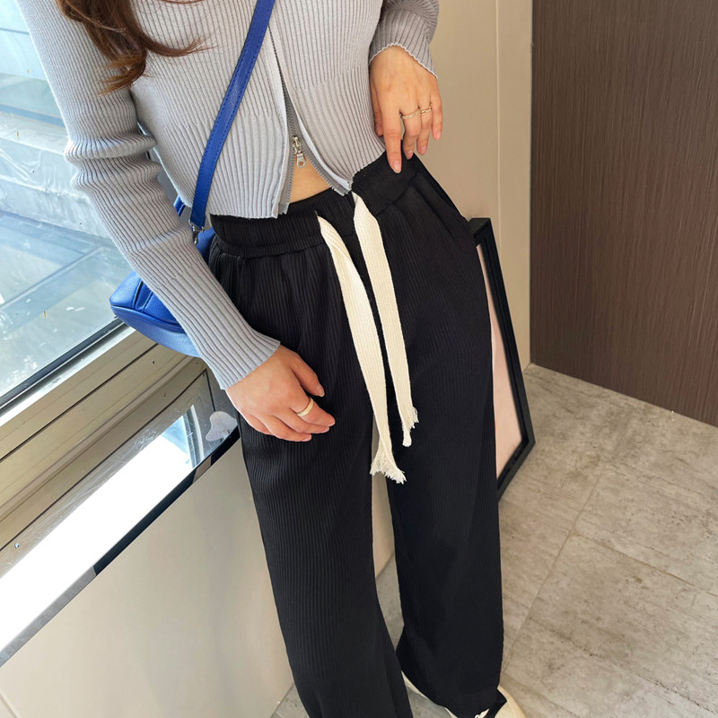 Draw rope Broadlegged Pants Woman Spring Autumn 2022 New High Waist Pituality Loose Straight Drum Black Casual Lazy Tug Panty Pants