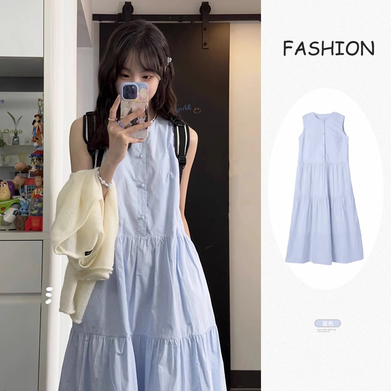 Maternity Wear Summer Dress 2026 New Style Vest French Round Neck Patchwork Pleated Loose Fit High-End Outfit for Pregnant Mothers