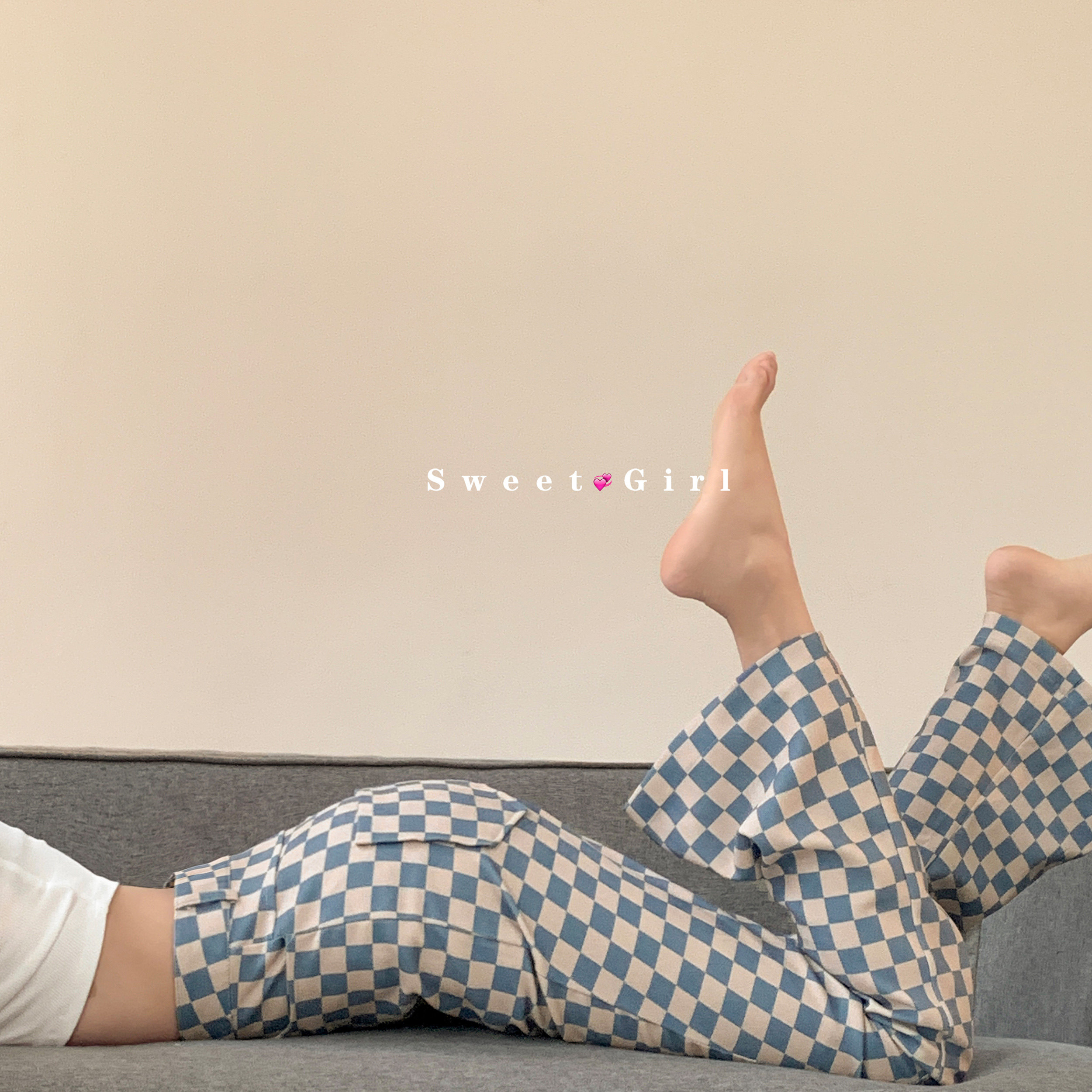 Sunset Sweetheart Checkerboard Micro-Flare Pants Women's Spring and Autumn Retro Slim Straight Casual Pants High Waist Thin Mopping Pants