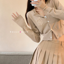 Sunset Sweetheart Alphabet Embroidered Knit Cardiovert Woman Spring Dressing Up Slim Fit Coat Pure Color Round Collar Outside Wearing Blouse