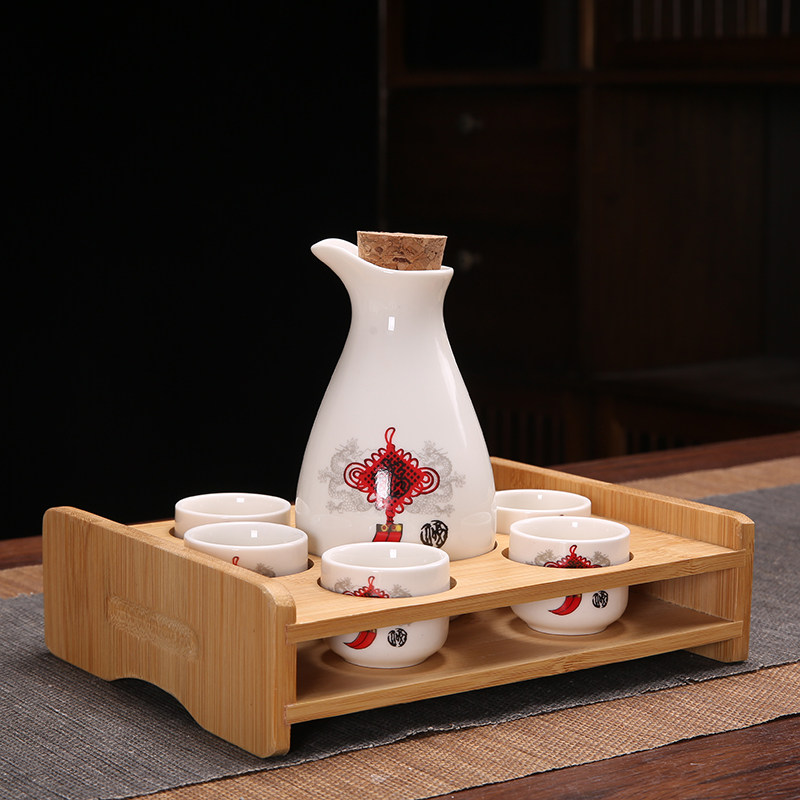 Ликер Cup 家用白酒分酒器套装分酒壶饭店用陶瓷酒具喝清酒杯半斤酒壶带杯架