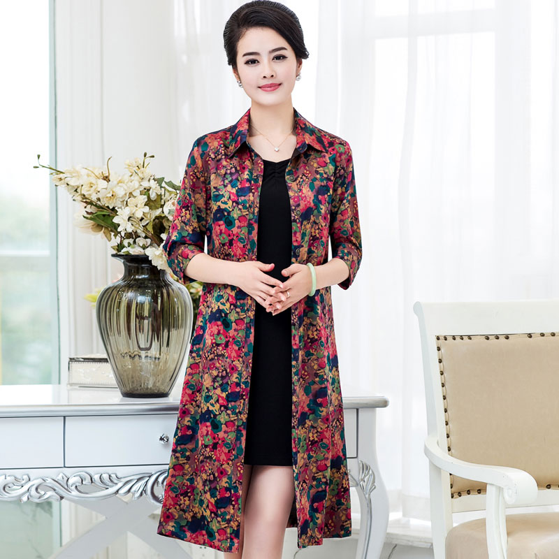 2020 Middle-aged women's silk fragrant cloud yarn dress medium and long version 100% Mulberry silk scopoly silk mom dress