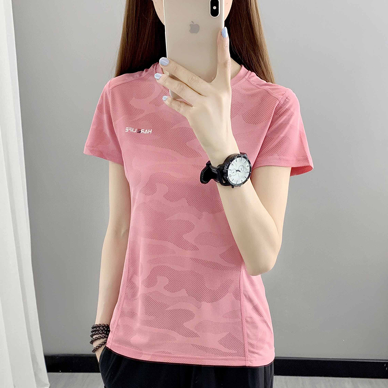Quick-Drying Women's Short-Sleeved Thin Outdoor Sports Running Camouflage Ice Silk Summer Quick-Drying Loose Round Neck Quick-Drying T-Shirt for Women