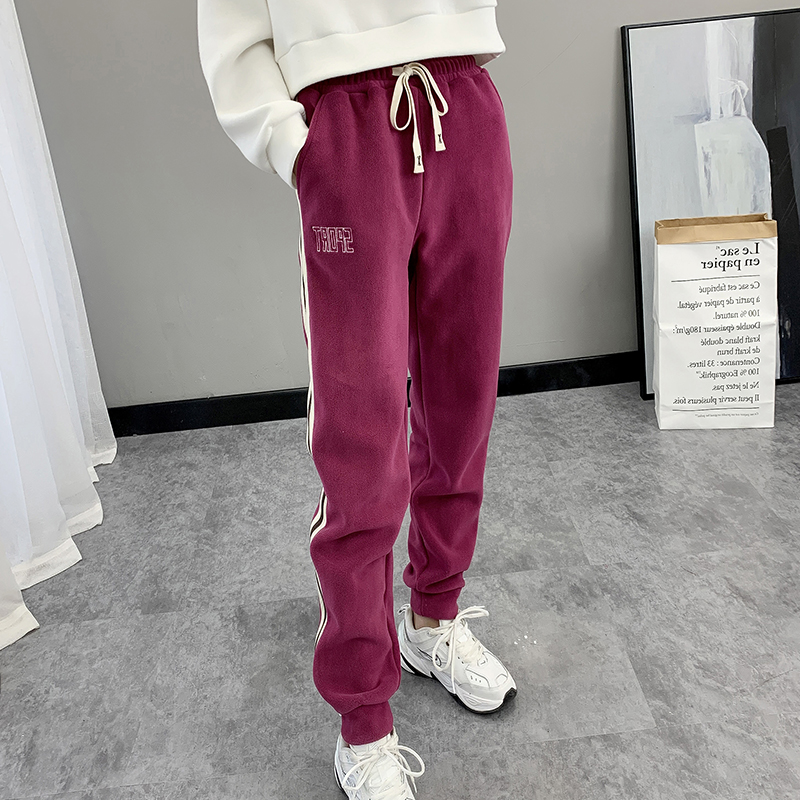 Winter gush sweatpants new autumn and winter casual bunches foot loose Han version High waist ladies grabbing suede pants women's sports pants-Taobao