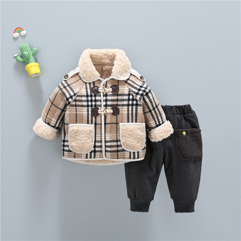 Baby suit cotton plus velvet baby coat boy lamb fluff wool cotton coat children woolen coat cotton jacket