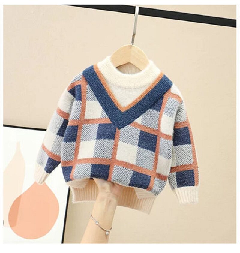 Boys mink fleece sweater 2021 autumn and winter new children's sweater pullover sweater baby thickening bottoming shirt
